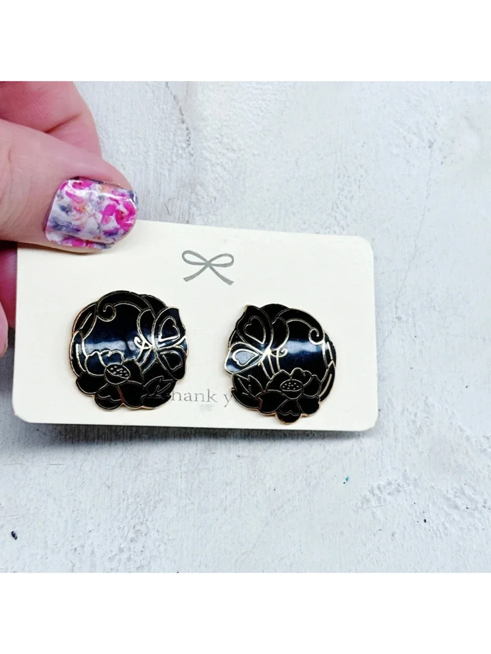 5345mc. Black Cloisonne Earrings Vintage